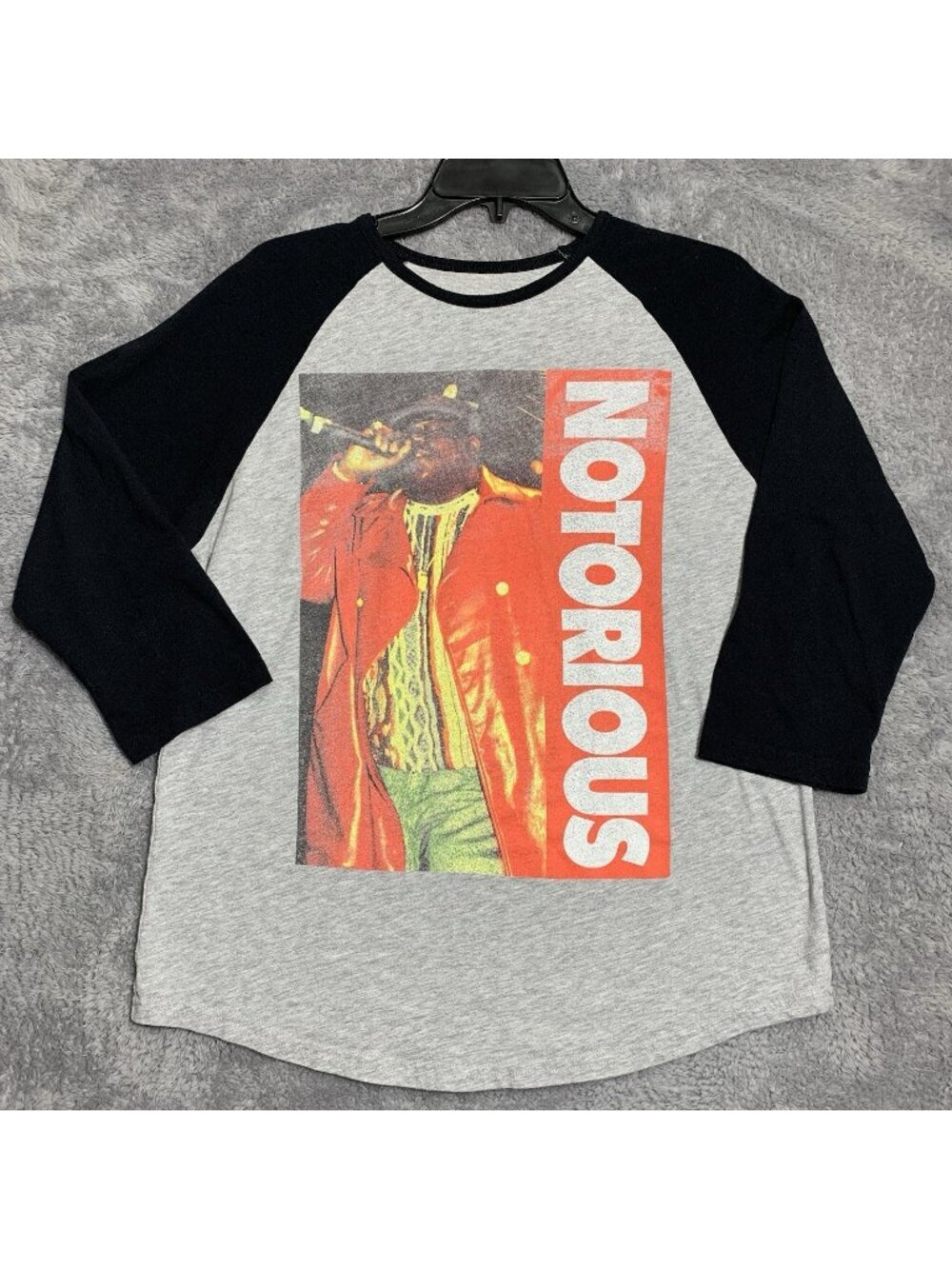 21 Men Notorious BIG Raglan Shirt Mens L Gray Black 3/4 Sleeve 1995 Live Graphic